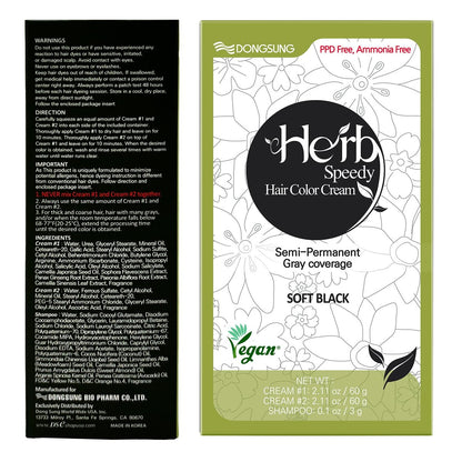 Herb Speedy Color Cream (Soft Black) – Korean Herbal Vegan Hair Dye, PPD-Free & Ammonia-Free, Hypoallergenic, 100% Gray Coverage, Odorless, Dermatologically Tested, Quick 20-Minute Application Avelisse