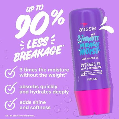 Aussie Total Miracle Hair Care Bundle: Shampoo, Conditioner & 3 Minute Deep Treatment with Apricot & Macadamia Oil for Damaged Hair, Paraben-Free, 26.2 & 8 Fl Oz Avelisse