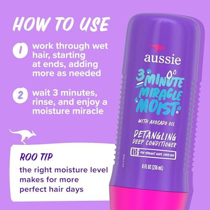 Aussie Total Miracle Hair Care Bundle: Shampoo, Conditioner & 3 Minute Deep Treatment with Apricot & Macadamia Oil for Damaged Hair, Paraben-Free, 26.2 & 8 Fl Oz Avelisse