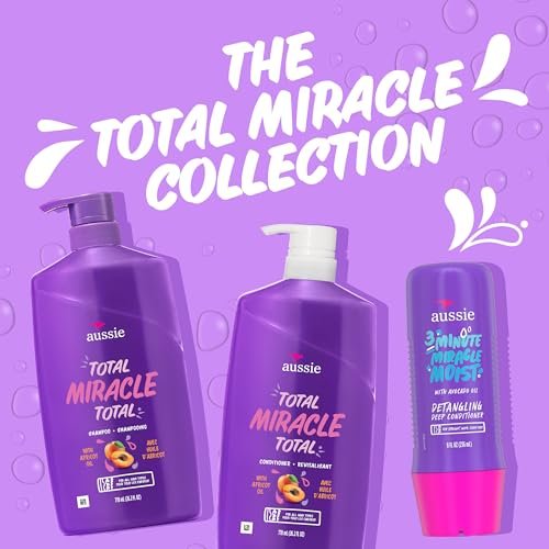 Aussie Total Miracle Hair Care Bundle: Shampoo, Conditioner & 3 Minute Deep Treatment with Apricot & Macadamia Oil for Damaged Hair, Paraben-Free, 26.2 & 8 Fl Oz Avelisse