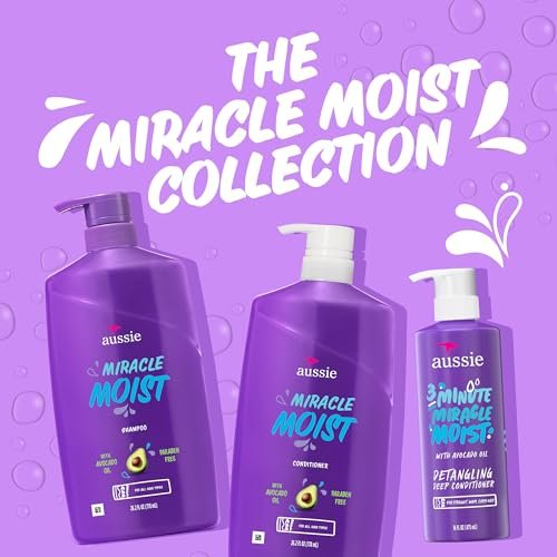 Aussie Miracle Moist Shampoo and Conditioner Set with 3 Minute Miracle Deep Conditioner, Avocado & Jojoba Oil, Paraben-Free, Moisturizes & Detangles, All Hair Types, Citrus Floral Scent, 3 Pack 68.4 Fl Oz Avelisse