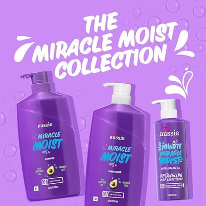 Aussie Miracle Moist Shampoo and Conditioner Set with 3 Minute Miracle Deep Conditioner, Avocado & Jojoba Oil, Paraben-Free, Moisturizes & Detangles, All Hair Types, Citrus Floral Scent, 3 Pack 68.4 Fl Oz Avelisse