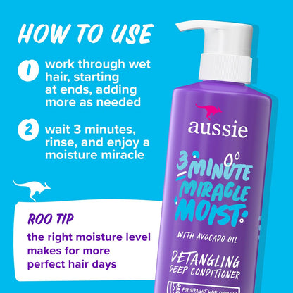 Aussie Miracle Moist Shampoo and Conditioner Set with 3 Minute Miracle Deep Conditioner, Avocado & Jojoba Oil, Paraben-Free, Moisturizes & Detangles, All Hair Types, Citrus Floral Scent, 3 Pack 68.4 Fl Oz Avelisse