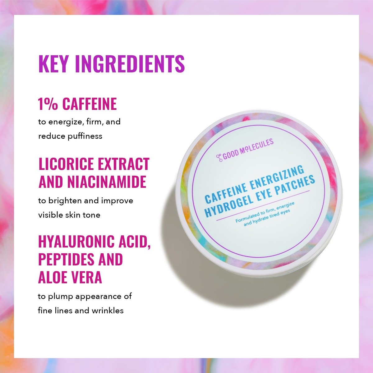 Good Molecules Caffeine Energizing Hydrogel Eye Patches - 30 Pairs, Reduce Puffiness & Hydrate with Hyaluronic Acid Avelisse