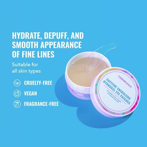 Good Molecules Caffeine Energizing Hydrogel Eye Patches - 30 Pairs, Reduce Puffiness & Hydrate with Hyaluronic Acid Avelisse