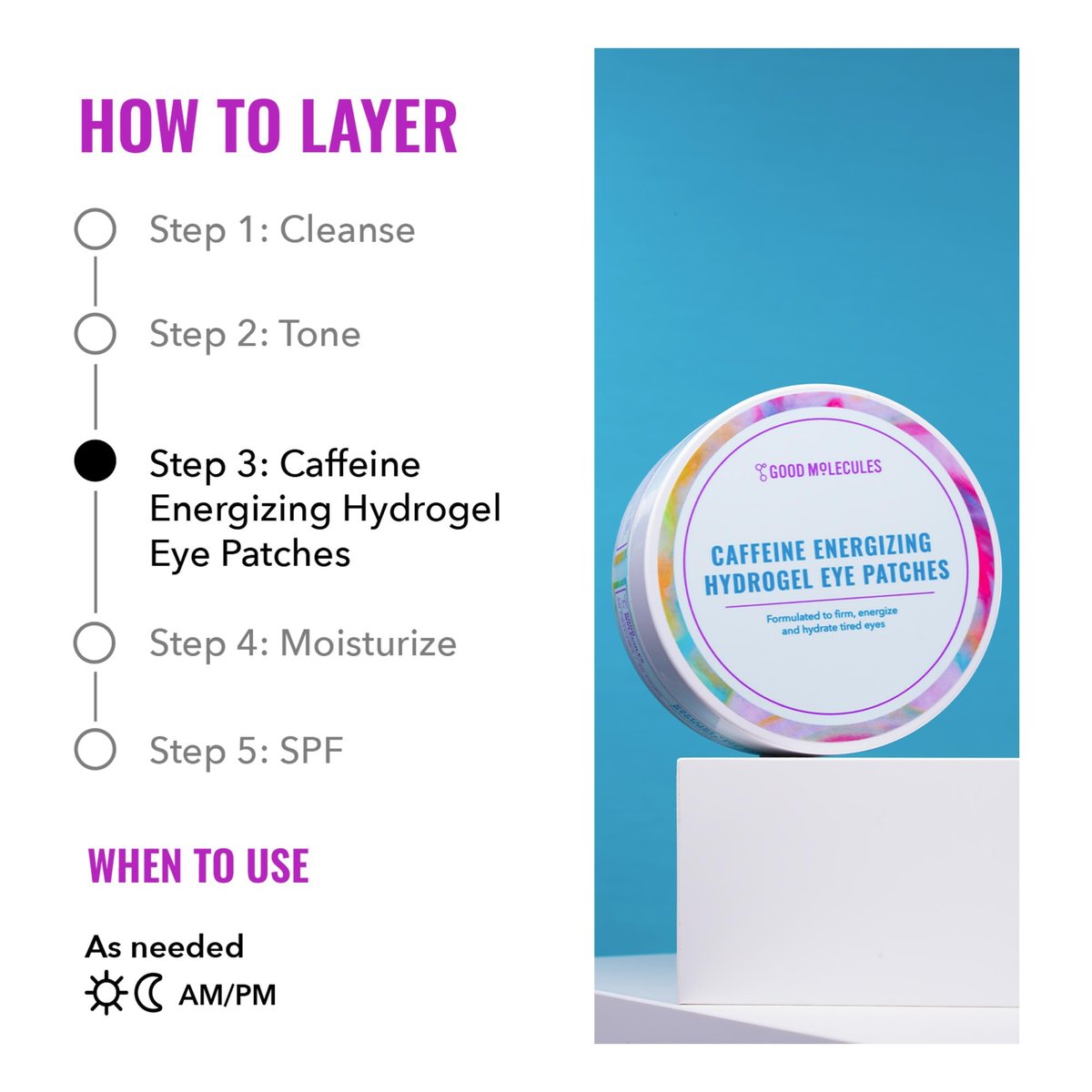 Good Molecules Caffeine Energizing Hydrogel Eye Patches - 30 Pairs, Reduce Puffiness & Hydrate with Hyaluronic Acid Avelisse