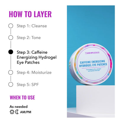 Good Molecules Caffeine Energizing Hydrogel Eye Patches - 30 Pairs, Reduce Puffiness & Hydrate with Hyaluronic Acid Avelisse