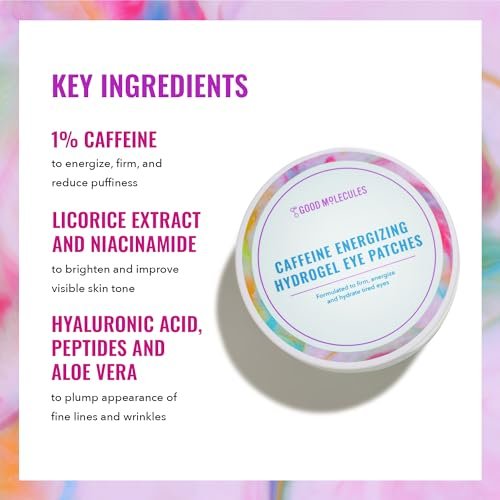 Good Molecules Caffeine Energizing Hydrogel Eye Patches - 30 Pairs, Reduce Puffiness & Hydrate with Hyaluronic Acid Avelisse