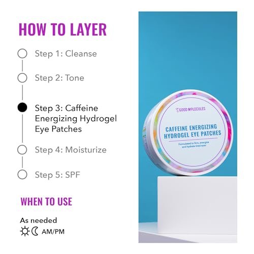 Good Molecules Caffeine Energizing Hydrogel Eye Patches - 30 Pairs, Reduce Puffiness & Hydrate with Hyaluronic Acid Avelisse