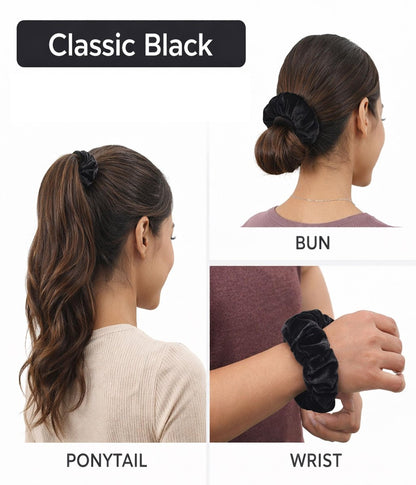 SUNEBOIZ Zipper Scrunchies - Secret Pocket Velvet Hair Ties for AirPods, Keys, Money, Lip Balm (Black, 3-Pack)