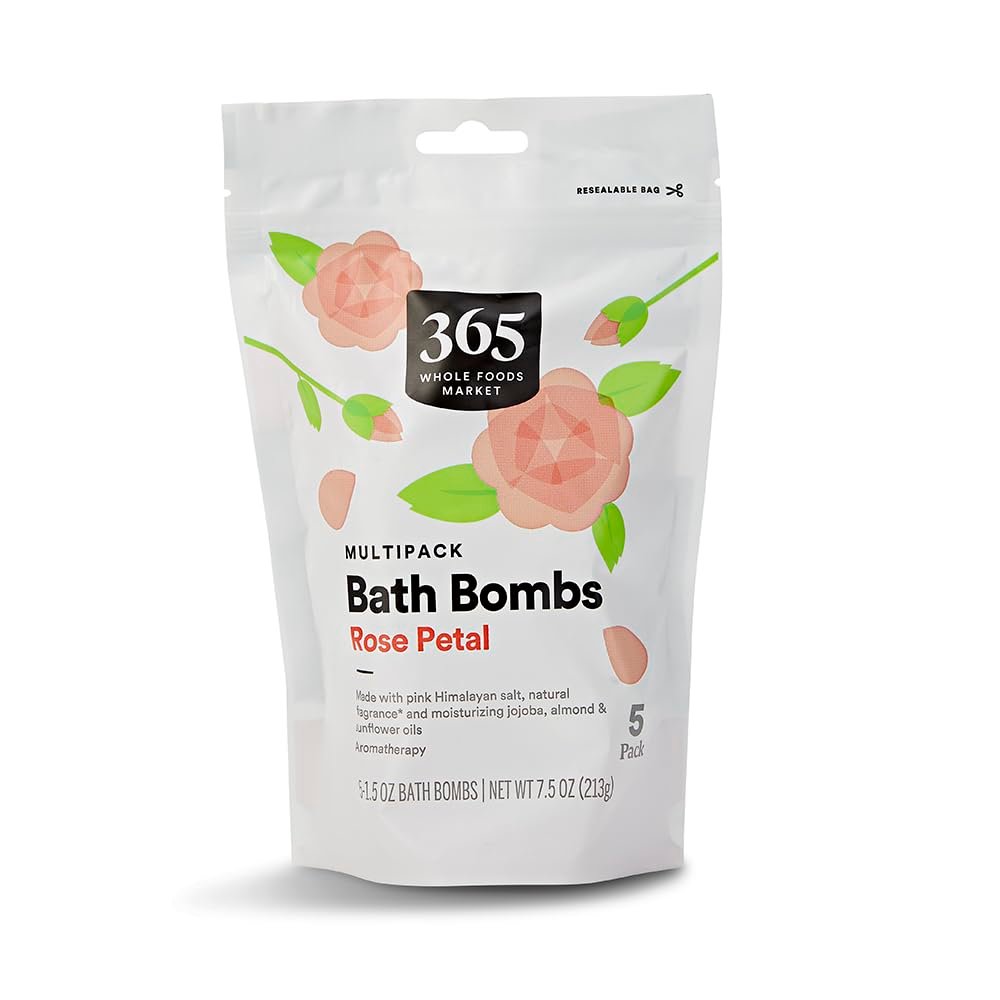 365 by Whole Foods Market Bath Soak, Rose Petal with Himalayan Salt, 5 Count - Relaxing Bath Bombs Avelisse
