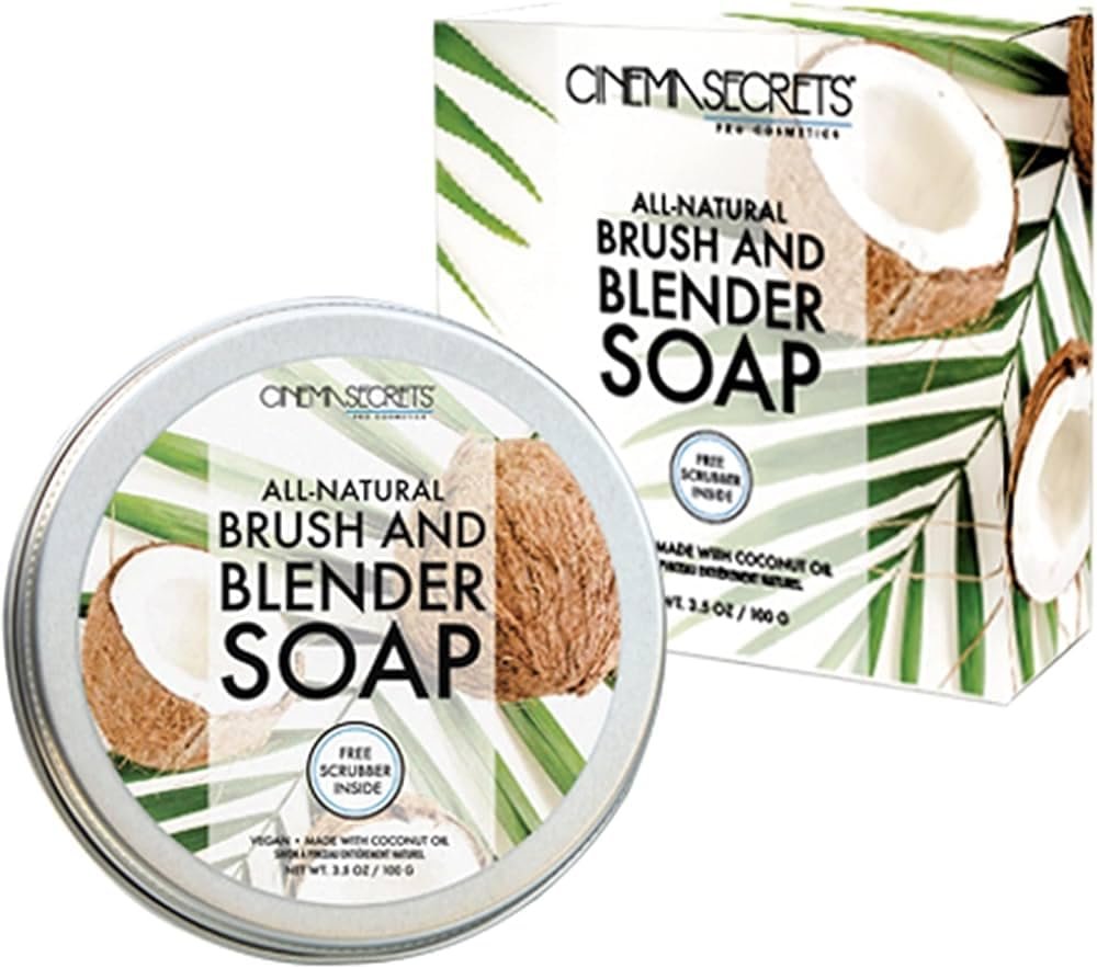 Cinema Secrets Vegan Makeup Brush Cleaner Soap - Brush & Makeup Sponge Cleaner with Scrubber - Formulated with Coconut Oil for Deep Cleansing & Conditioning - Vegan and Cruelty-Free Cleanser (3.5 oz) Avelisse