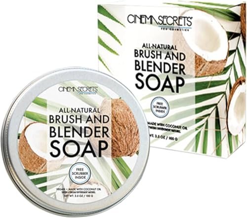 Cinema Secrets Vegan Makeup Brush Cleaner Soap - Brush & Makeup Sponge Cleaner with Scrubber - Formulated with Coconut Oil for Deep Cleansing & Conditioning - Vegan and Cruelty-Free Cleanser (3.5 oz) Avelisse