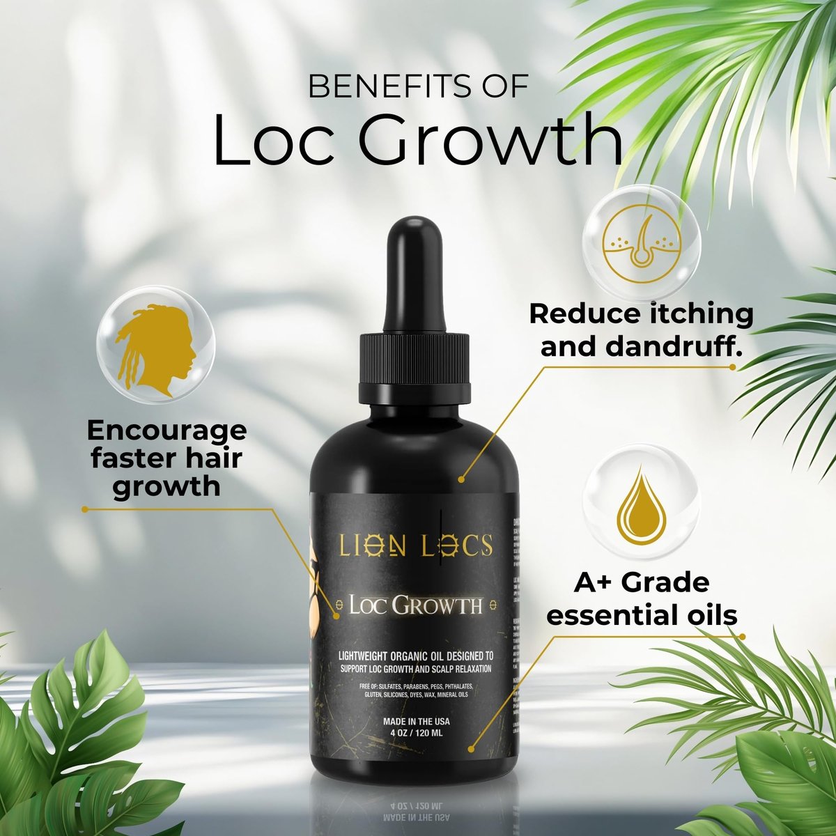 Lion Locs Growth & Scalp Oil for Locs, Braids & Natural Hair – Promotes Healthy Growth, Hydration & Scalp Comfort – Lightweight, Vegan (4oz) Avelisse