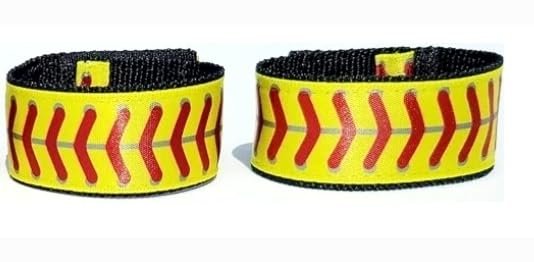 Fastpitch Softball Sleeve Scrunchies - Yellow with Red Stitching (Pair) - Sleeve Holders & Straps by Sleeve Scrunchies - görsel 1
