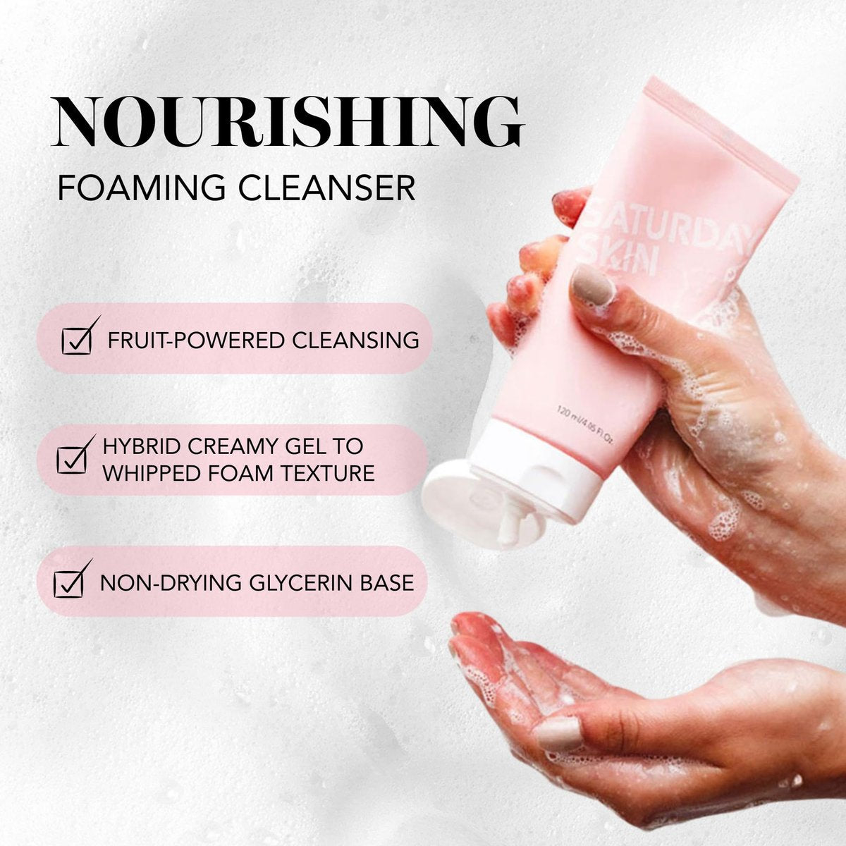 Saturday Skin Hydrating Foam Cleanser – Anti-Aging Face Wash with Apple Extract for Sensitive, Dry Skin | 4.05 Fl Oz Avelisse