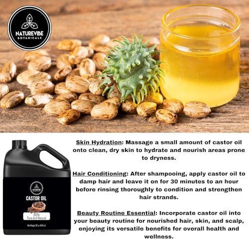 Naturevibe Botanicals 100% Pure Cold-Pressed Castor Oil 32 oz - Hexane-Free, Vegan & Non-GMO for Hair Growth, Skin Care, Eyelashes & Eyebrows - görsel 10