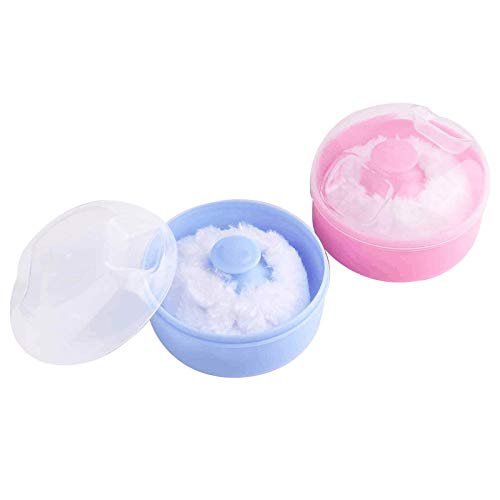 JIAKAI Baby Body Cosmetic Powder Puff Kit with Sponge Box Case Container - 2 Count (Blue & Pink) - görsel 2