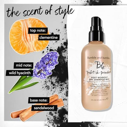 Bumble and bumble Prêt-à-Powder Post Workout Dry Shampoo Hair Mist - Non-Aerosol, Cleanses Sweat & Eliminates Odor, 4 Fl Oz
