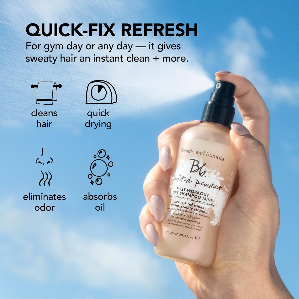Bumble and bumble Prêt-à-Powder Post Workout Dry Shampoo Hair Mist - Non-Aerosol, Cleanses Sweat & Eliminates Odor, 4 Fl Oz - görsel 11