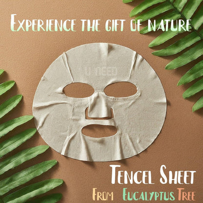 U-NEED 100 pcs Korean Face Sheet Mask (10 Types x 10 pcs) - Natural Tencel Facial Mask, Moisturizing & Tightening, Pigment Balancing, K-Beauty Avelisse