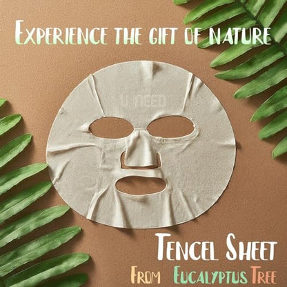 U-NEED 100 pcs Korean Face Sheet Mask (10 Types x 10 pcs) - Natural Tencel Facial Mask, Moisturizing & Tightening, Pigment Balancing, K-Beauty Avelisse