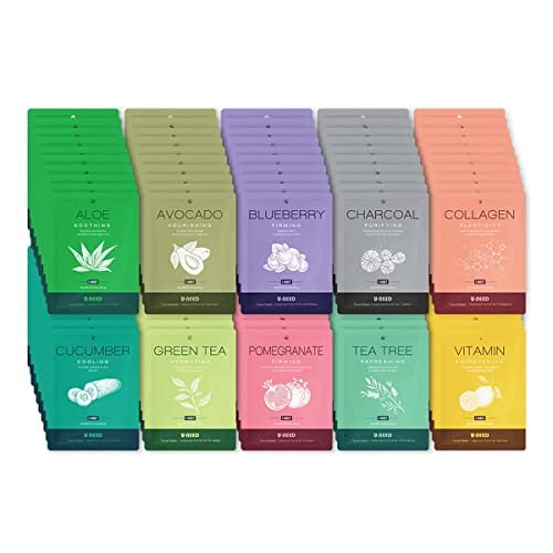 U-NEED 100 pcs Korean Face Sheet Mask (10 Types x 10 pcs) - Natural Tencel Facial Mask, Moisturizing & Tightening, Pigment Balancing, K-Beauty Avelisse