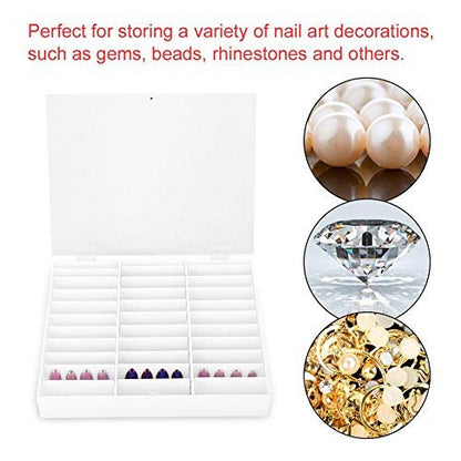 30 Grid Nail Display Case for Nail Art Decorations - Empty Nail Storage Box with Clear Compartments for Nail Tips, White