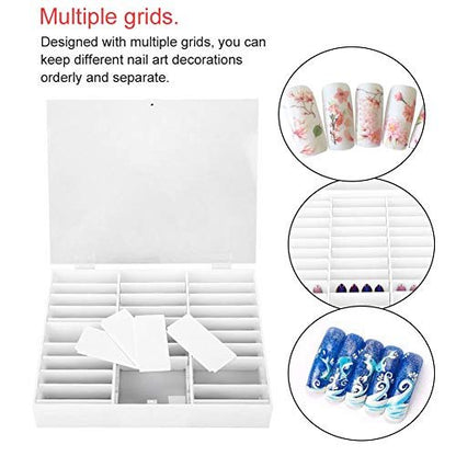 30 Grid Nail Display Case for Nail Art Decorations - Empty Nail Storage Box with Clear Compartments for Nail Tips, White