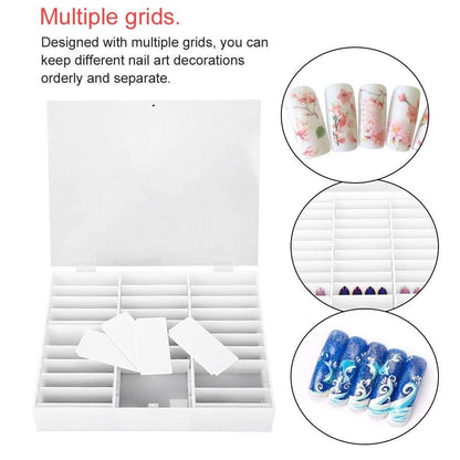 30 Grid Nail Display Case for Nail Art Decorations - Empty Nail Storage Box with Clear Compartments for Nail Tips, White