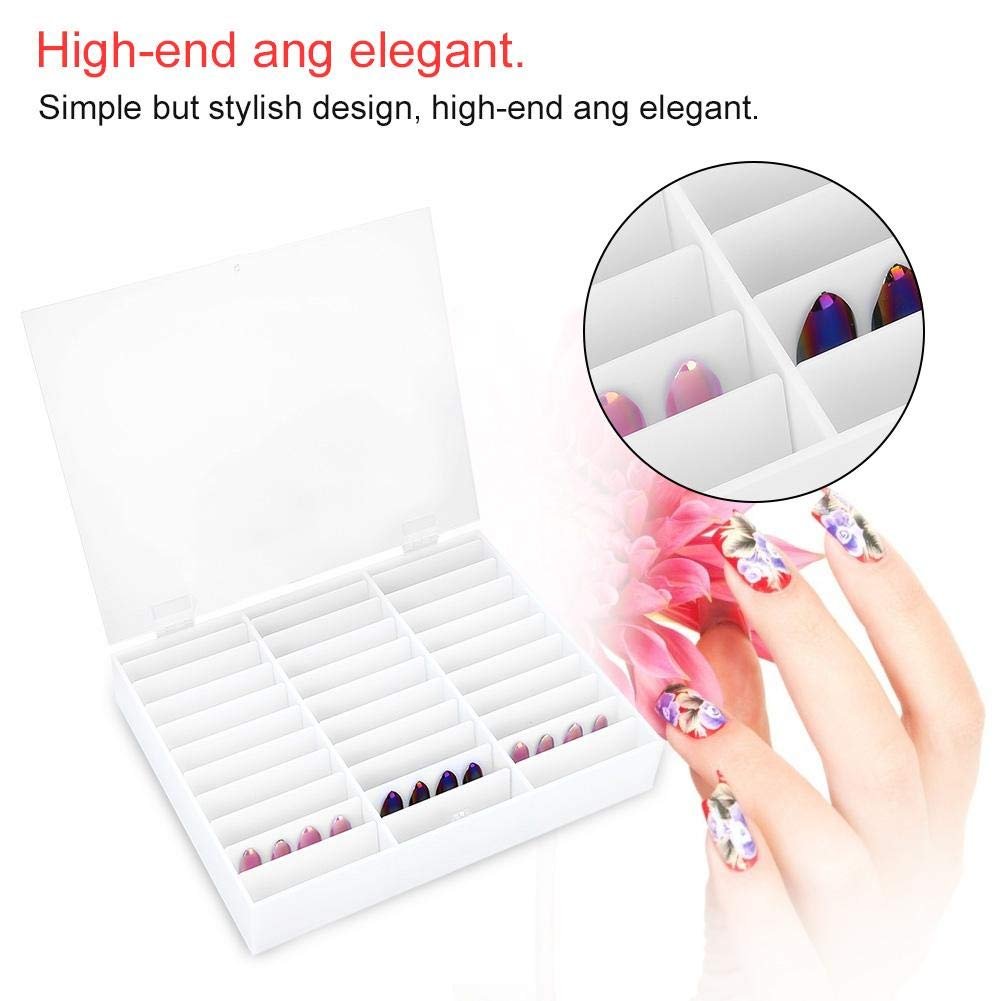 30 Grid Nail Display Case for Nail Art Decorations - Empty Nail Storage Box with Clear Compartments for Nail Tips, White - görsel 3