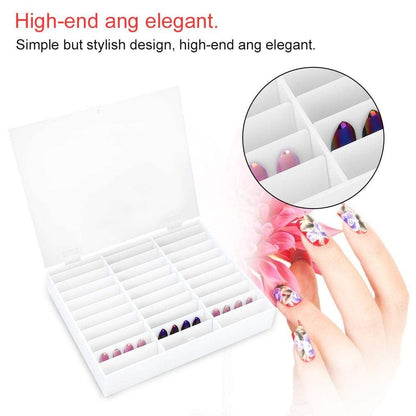 30 Grid Nail Display Case for Nail Art Decorations - Empty Nail Storage Box with Clear Compartments for Nail Tips, White
