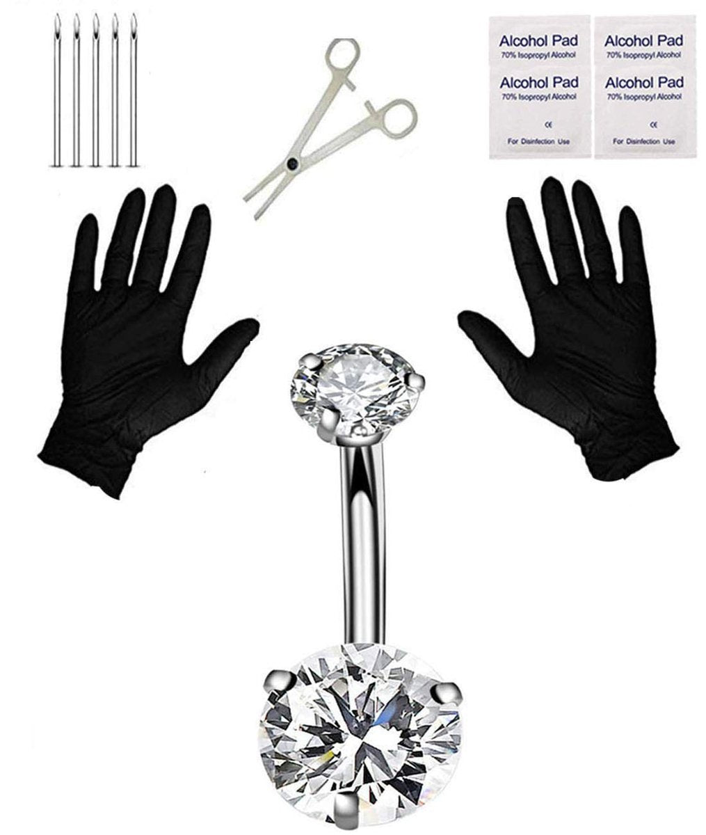 Jconly Pain-Free Belly Button Piercing Kit – 14G Hypoallergenic Steel Needles & Clamp | Professional Navel Ring Starter Set for Safe DIY at Home - görsel 1