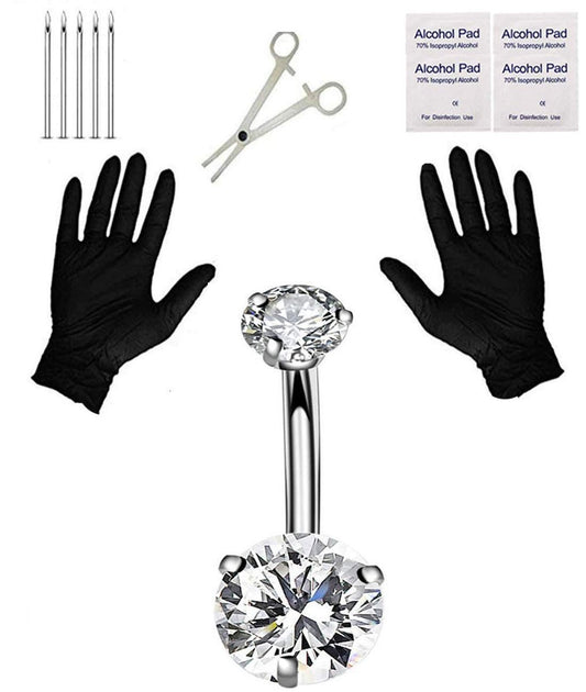 Jconly Pain-Free Belly Button Piercing Kit – 14G Hypoallergenic Steel Needles & Clamp | Professional Navel Ring Starter Set for Safe DIY at Home