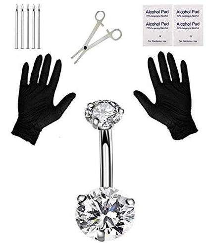 Jconly Pain-Free Belly Button Piercing Kit – 14G Hypoallergenic Steel Needles & Clamp | Professional Navel Ring Starter Set for Safe DIY at Home