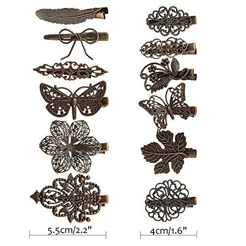 inSowni 30 Pack Small Cute Decorative Bronze Metal Vintage Alligator Hair Clips Retro Barrettes Bobby Pins Leaf Flower Butterfly Gothic Punk for Women Girls Avelisse