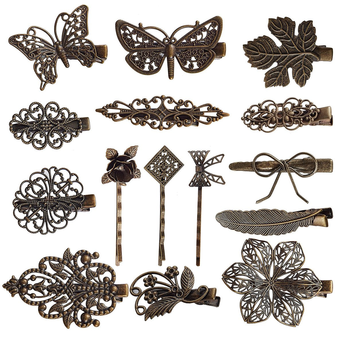 inSowni 30 Pack Small Cute Decorative Bronze Metal Vintage Alligator Hair Clips Retro Barrettes Bobby Pins Leaf Flower Butterfly Gothic Punk for Women Girls Avelisse