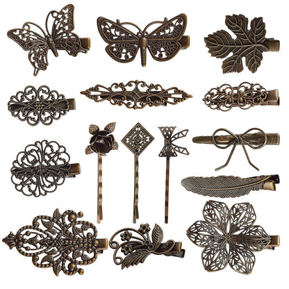 inSowni 30 Pack Small Cute Decorative Bronze Metal Vintage Alligator Hair Clips Retro Barrettes Bobby Pins Leaf Flower Butterfly Gothic Punk for Women Girls Avelisse