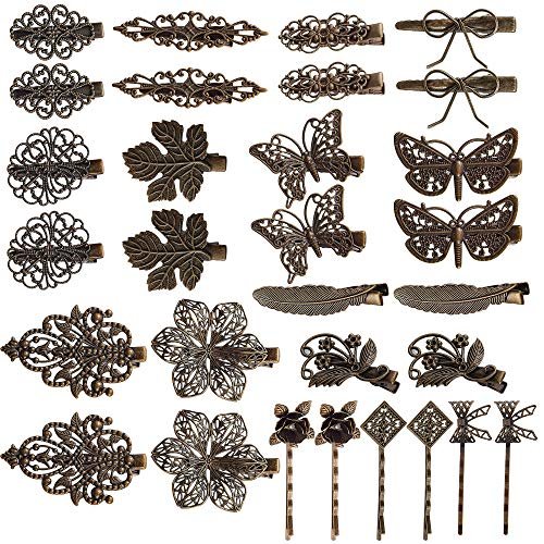 inSowni 30 Pack Small Cute Decorative Bronze Metal Vintage Alligator Hair Clips Retro Barrettes Bobby Pins Leaf Flower Butterfly Gothic Punk for Women Girls Avelisse