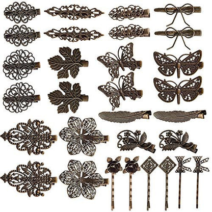 inSowni 30 Pack Small Cute Decorative Bronze Metal Vintage Alligator Hair Clips Retro Barrettes Bobby Pins Leaf Flower Butterfly Gothic Punk for Women Girls Avelisse