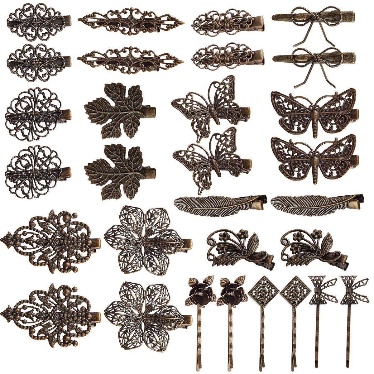 inSowni 30 Pack Small Cute Decorative Bronze Metal Vintage Alligator Hair Clips Retro Barrettes Bobby Pins Leaf Flower Butterfly Gothic Punk for Women Girls Avelisse