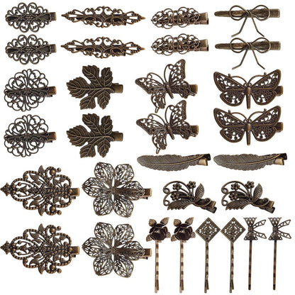 inSowni 30 Pack Small Cute Decorative Bronze Metal Vintage Alligator Hair Clips Retro Barrettes Bobby Pins Leaf Flower Butterfly Gothic Punk for Women Girls Avelisse