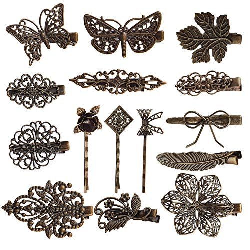 inSowni 30 Pack Small Cute Decorative Bronze Metal Vintage Alligator Hair Clips Retro Barrettes Bobby Pins Leaf Flower Butterfly Gothic Punk for Women Girls Avelisse