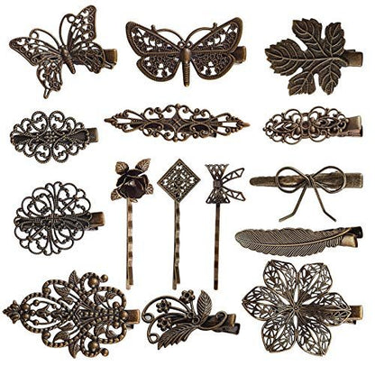 inSowni 30 Pack Small Cute Decorative Bronze Metal Vintage Alligator Hair Clips Retro Barrettes Bobby Pins Leaf Flower Butterfly Gothic Punk for Women Girls Avelisse