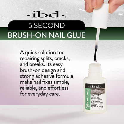 IBD 5-Second Brush On Nail Glue – Strong Nail Glue for Press Ons and Acrylic Nails, Quick-Dry Gel for Split or Broken Nails, Nail Bond & Repair – 6g, 3-Pack