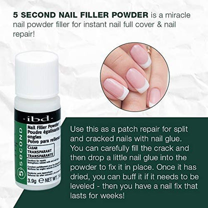 IBD 5 Second Nail Filler Powder – Instant Nail Repair & Strengthening for Cracked, Split & Damaged Nails, 4g (3 ct)
