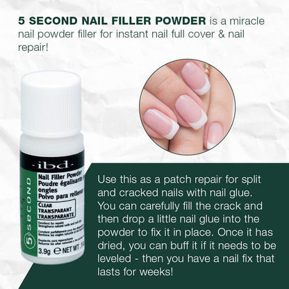 IBD 5 Second Nail Filler Powder – Instant Nail Repair & Strengthening for Cracked, Split & Damaged Nails, 4g (3 ct)
