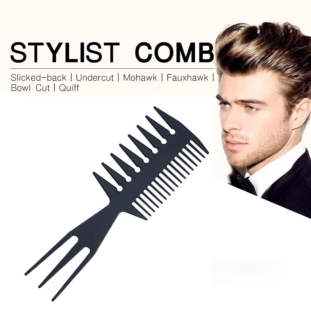 3-in-1 Fish Tail Bone Shape Hair Comb - Detangling, Styling & Coloring Comb for Salon, Barbers, Undercut, Mohawk, Bowl Cut, Quiff - Black (Pack of 1) - görsel 11