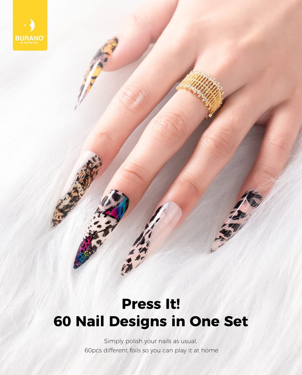 BURANO Nail Art Foil Glue Gel 15ML 2 Bottles with 60PCS Foils Sticker - Nail Designer Adhesive Transfer Art for UV LED Lamp Avelisse