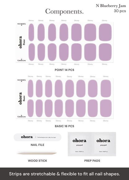 ohora Semi Cured Gel Nail Strips (N Blueberry Jam) - 34-Piece Set, Solid Purple, UV/LED Curable, Salon-Quality Manicure at Home Avelisse